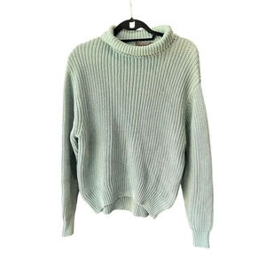 Women's Chunky Knit Turtleneck Sweater Green Long Sleeve Pullover S